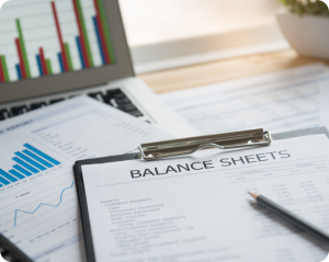 Financial charts and balance sheets